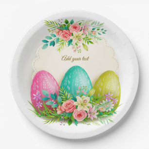 Florale Ostereier & rosa Rosen personalisierte Fei Pappteller