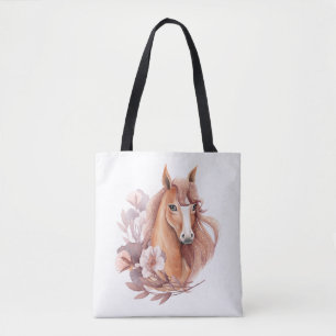 Florale Pferde-Illustration Tasche