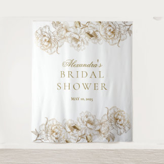 Florale Pfingstrosen Weiße Elegante Goldene Hochze Wandteppich