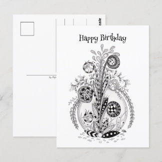 Florale Pflanze im Tangle Design -  Postkarte