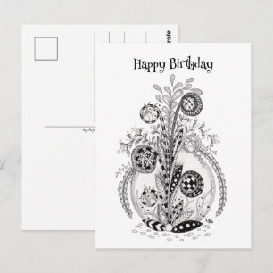 Florale Pflanze im Tangle Design - Postkarte