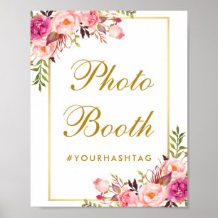 Florale Pink Gold Hochzeits-Fotobooth Poster