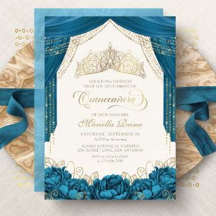 Florale Prinzessinnenkrone Türkis Quinceanera Einladung