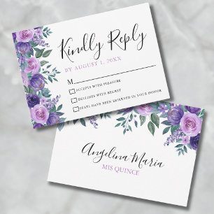 Florale Purpur Quinceanera-RSVP-Karte RSVP Karte
