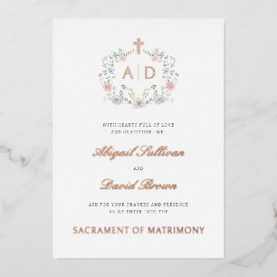 Florale Rahmenmonogramme katholische Hochzeit Folieneinladung