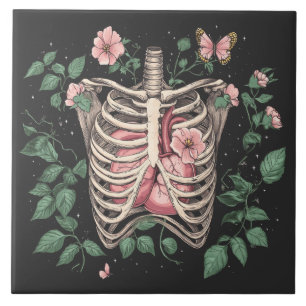 Florale Rippen und Herz - Botanische Illustration Fliese
