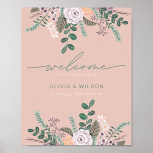Florale rosa Eukalyptus-Hochzeitsbegrüßung Poster