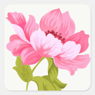 Florale rosa Pfingstrosen Aquarell-Blumenhochzeit Quadratischer Aufkleber