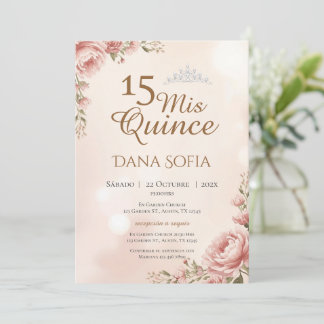 Florale rosa Quinceañera-Einladung Einladung