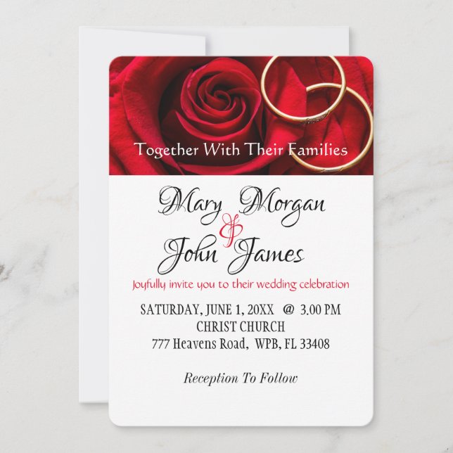 Florale rote Rose mit Ring Hochzeitseinladung Einladung (Vorderseite)