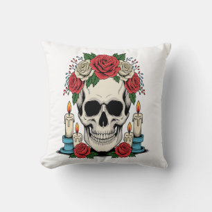 Florale Schädel mit Kerzen Halloween Kissen