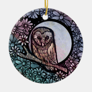 Florale Schleiereule Keramik Ornament
