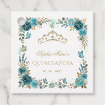 Florale Schmetterlings-Tiara in Türkis und Gold Qu