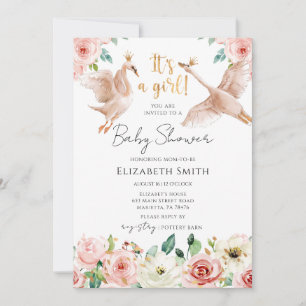 Florale Schwanenprinzessin-Baby-Party Einladung