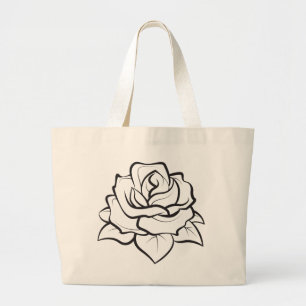 Florale Schwarz-Weiß-Rosen-Blumen-Illustration Jumbo Stoffbeutel