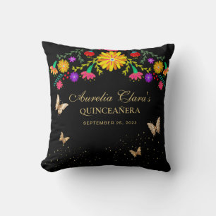 Florale schwarze Gold-Tiara-Schmetterling-Quincean Kissen