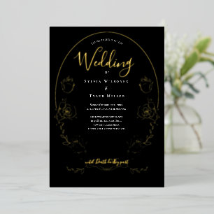 Florale schwarze gotische Hochzeit Folieneinladung