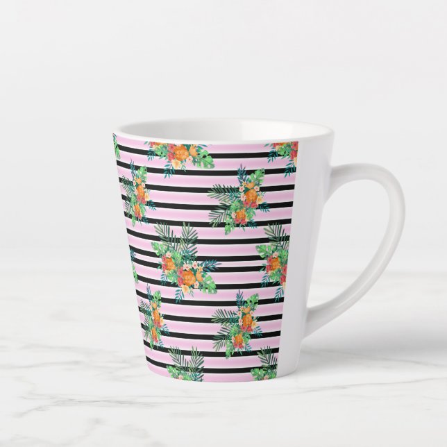 Florale schwarze und rosa Streifen Milchtasse (Rechts)