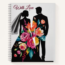 Florale Silhouette | Moderne Braut- und Bräutigam- Notizbuch