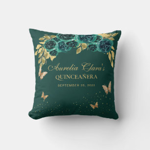 Florale Smaragd-Tiara-Schmetterlings-Quinceanera Kissen