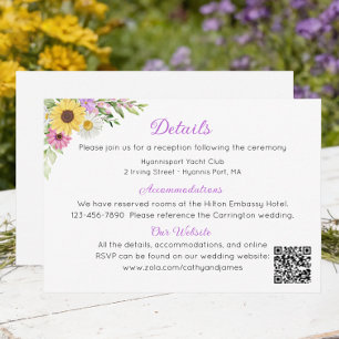 Florale Sonnenblumen-Gänseblümchen-Garten-Hochzeit Begleitkarte