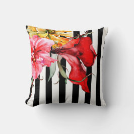 Florale Streifen - Flora Botanica | Schwarz/Weiß Kissen