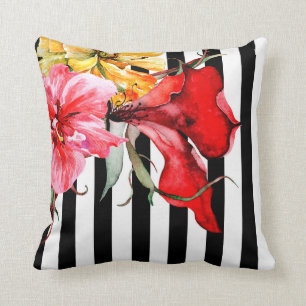 Florale Streifen - Flora Botanica   Schwarz/Weiß Kissen
