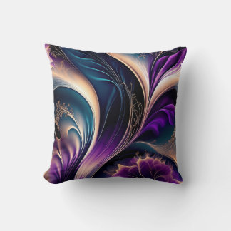 Florale Symphonie - Tiefes Violett - Goldene abstr Kissen