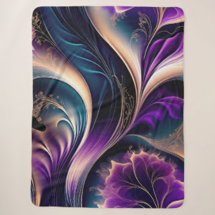 Florale Symphonie - Tiefes Violett und Gold Abstra Sherpadecke