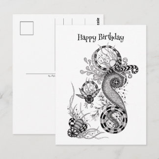 Florale Tangle Zeichnung -  Postkarte