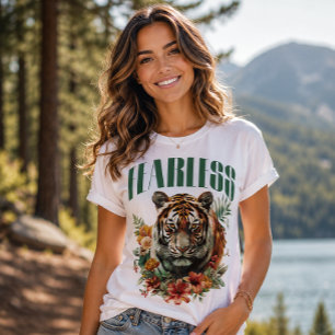 Florale Tiger Fearless Typografie T-Shirt