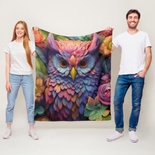 Florale Traum-Eule – Farbige Fantasie-Vogel-Kunst Fleecedecke