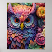 Florale Traum-Eule – Farbige Fantasy-Vogel-Kunst