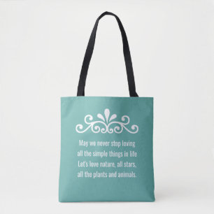 Florale Vektorgrafik, Naturliebe-Text auf Cyan Tasche