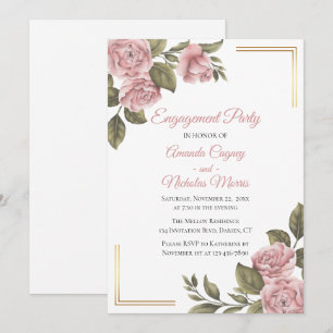 Florale Verlobungsparty Rosa Pfingstrose Elegante Einladung