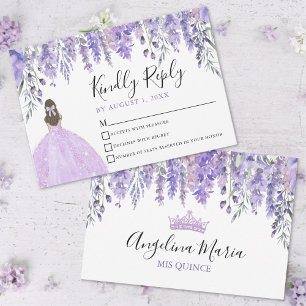 Florale Violette Tiara Lila Quinceanera RSVP Karte
