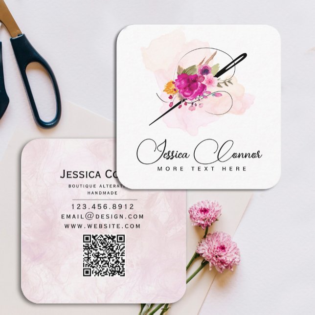 Florale Visitenkarte für die Aquarellnadeln (Watercolor Needle Floral business card #Tailor #elegantdressmakerchic )
