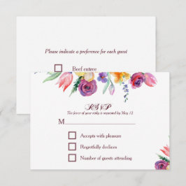 Florale Wasserfarbe auf weißem UAWG und Menü RSVP Karte
