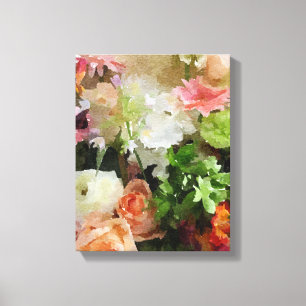 Florale Wasserfarbe in Peach & Green Leinwanddruck