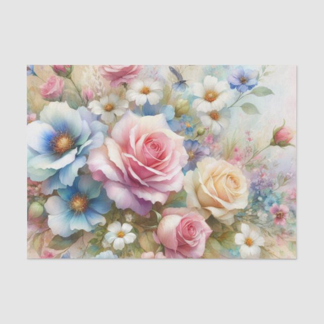 Florale Wasserfarbe in sanften Pastellfarben Seidenpapier (Vorderseite)