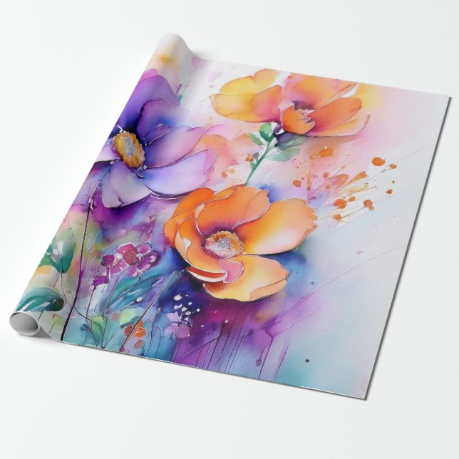 Florale Wasserfarben Geschenkpapier (Ungerollt)