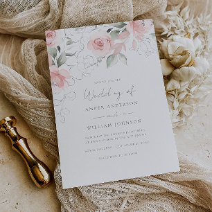 Florale weiche rosafarbene Hochzeitseinladung Einladung