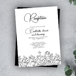 Florale Wildblume Schwarz-weiß Hochzeitsempfang Begleitkarte