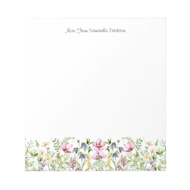 Florale Wildblumen Personalisierter Name und Meldu Notizblock (Vorderseite)