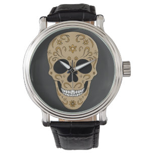 Florale Zuckerschädel Dia de los Muertos Armbanduhr