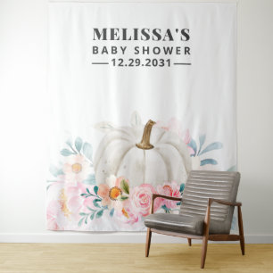 Floraler Babyshower Rosen Kürbis Hintergrund Wandteppich