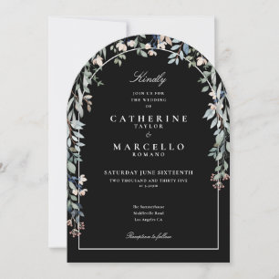 Floraler Bogen Schwarz-Weiß QR-Code-Hochzeit Einladung