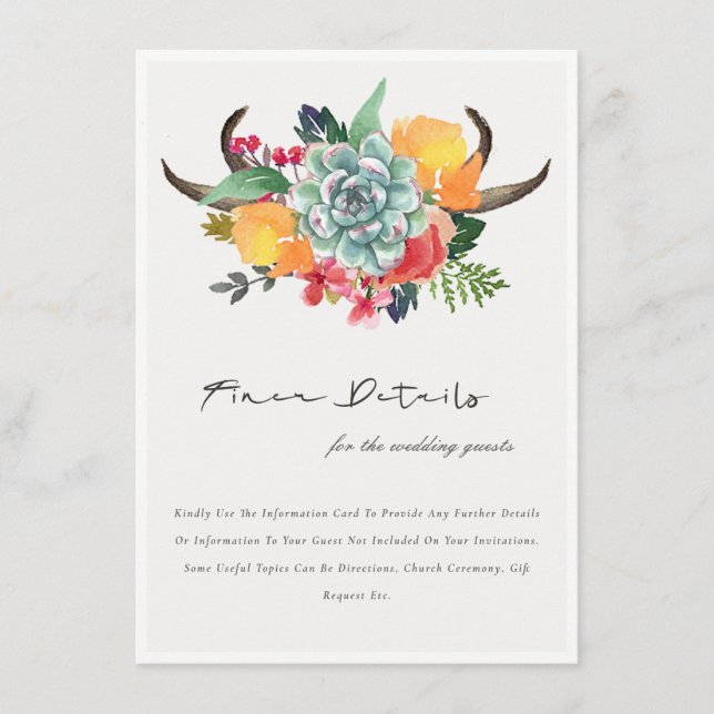 FLORALER ERFOLGREICHER ANTLER BOHEMISCHE WEDD DETA BEGLEITKARTE (Vorderseite)