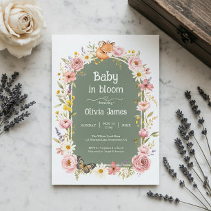 Floraler Fuchs-Babyparty-Einladung im Woodland-Sag Einladung