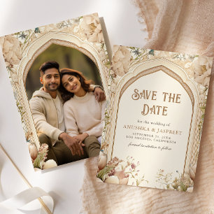Floraler Garten Indischer Palast Hochzeitsfoto Save The Date